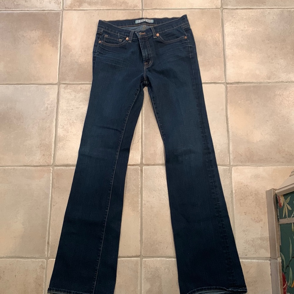 J brand mid rise boot cut jean dark denim